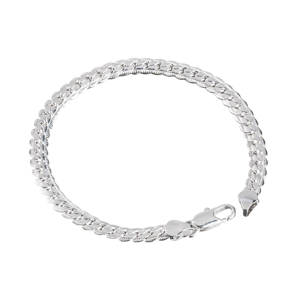 Fashion Men's Flat Curb Silver Plated Chain Simple Design Bracelet Jewelry Gift