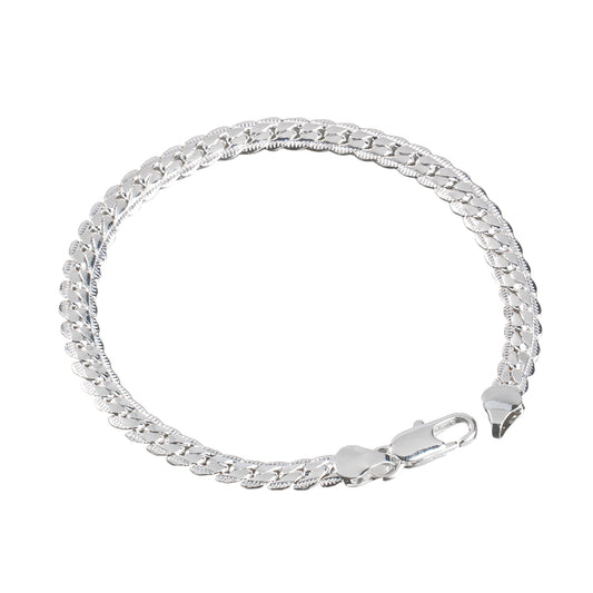 Fashion Men's Flat Curb Silver Plated Chain Simple Design Bracelet Jewelry Gift