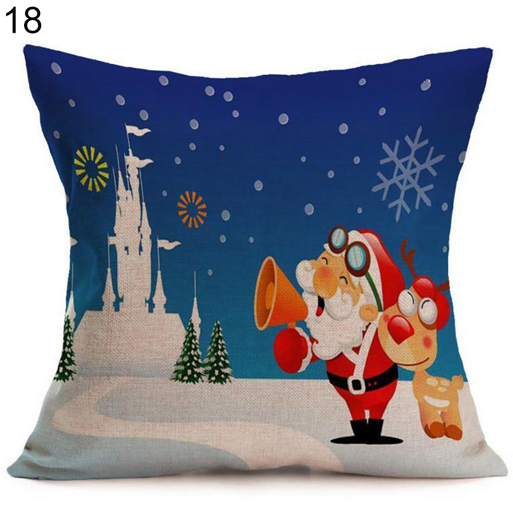 Christmas Santa Claus Deer Print Cushion Cover Pillow Case Square Car Home Decor