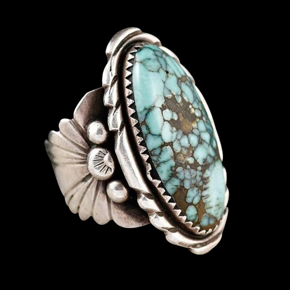 Antique Women Men Oval Turquoise Carved Finger Ring Cosplay Party Jewelry Gift