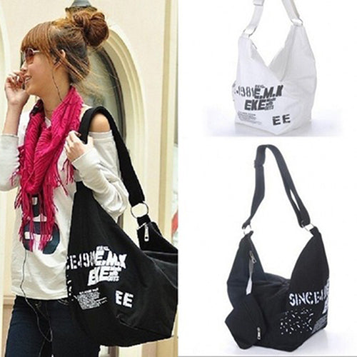 Women's Fashion Letter Print Canvas Crossbody Shoulder Bag Handbag Shopping Bag