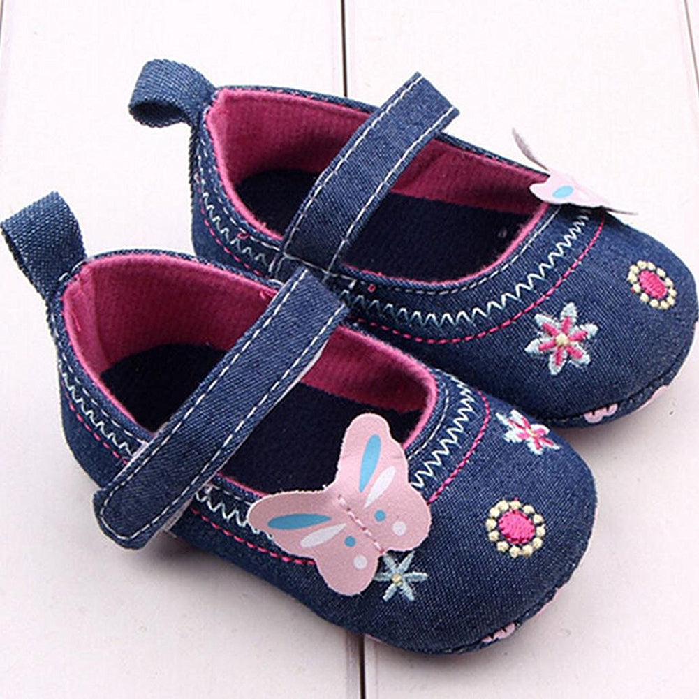 Cute Baby Girls Soft Soled Butterfly Pattern Crib Canvas Shoes Toddler Indoor