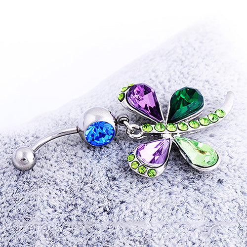 Colorful Dragonfly Button Barbell Navel Belly Ring Dangle Body Piercing Jewelry