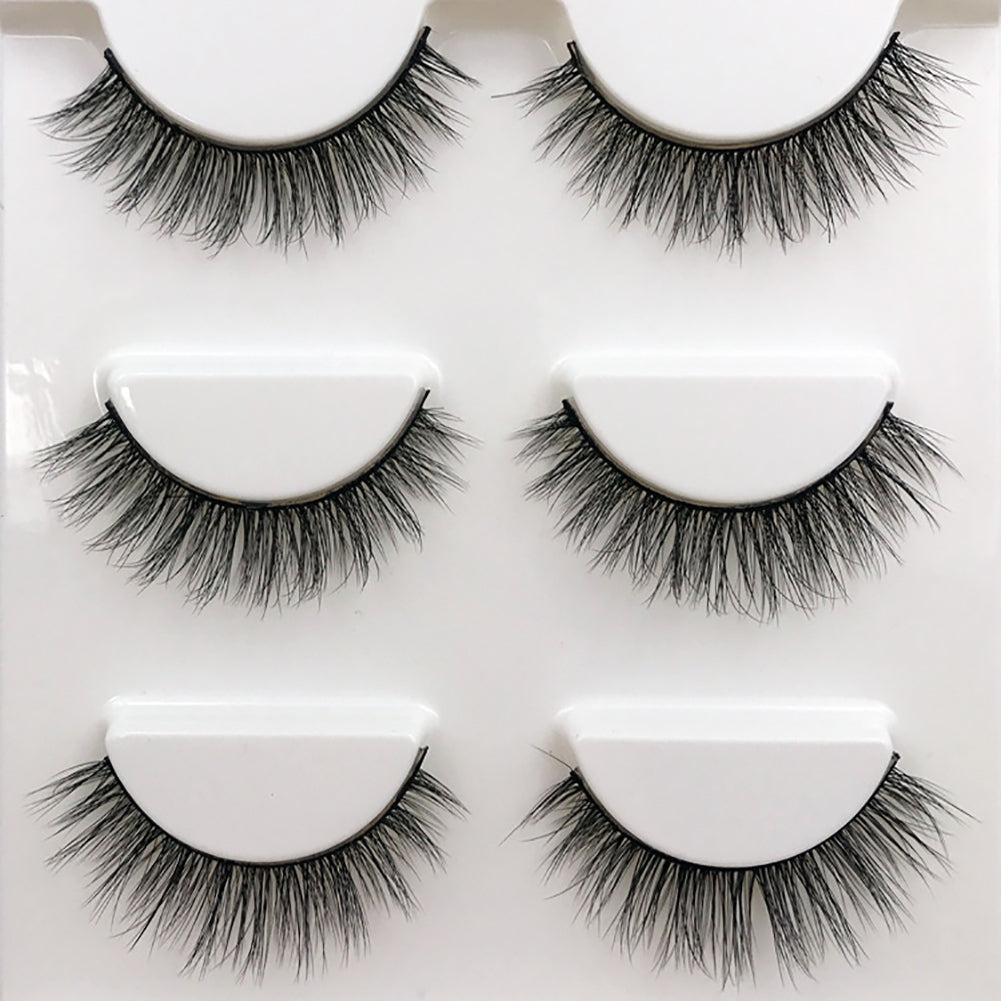 3 Pairs Mink Hair Imitation Thick False Eyelashes Natural Curly Lashes Extension