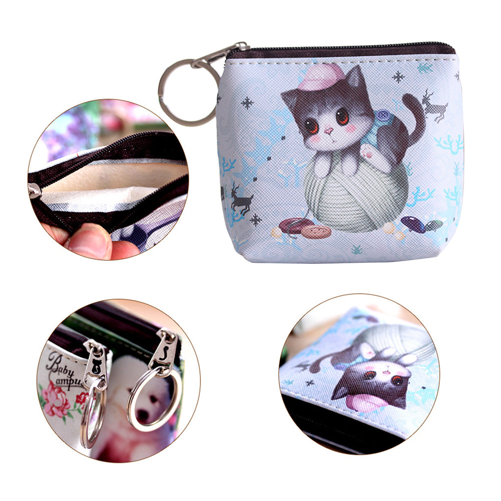 Women Girl Cute Dog Cat Faux Leather Clutch Short Coin Purse Zipper Wallet Gift