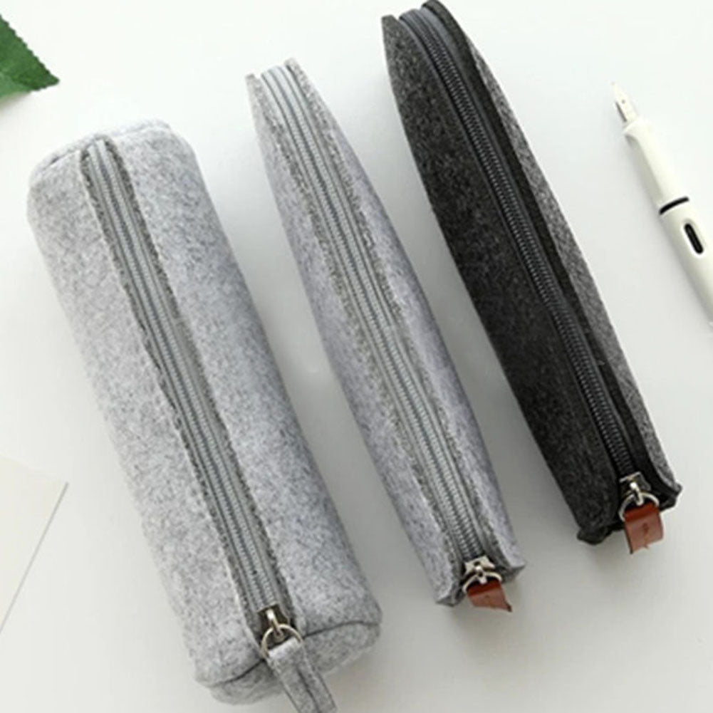Felt Solid Color Simple Style Pencil Case Stationery Pouch Pen Bag Student Gift