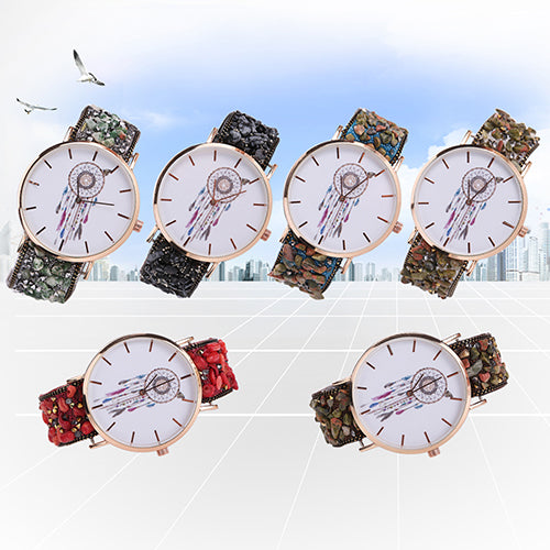 Women's Fashion Korean Dream Catcher Print Stone Band Analog Quartz Wrist Watch