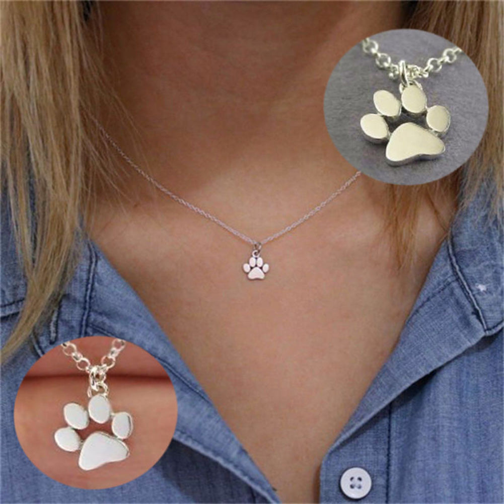 Women's Lovely Pet Cat Dog Paw Pendant Chain Necklace Fashion Jewelry Gift