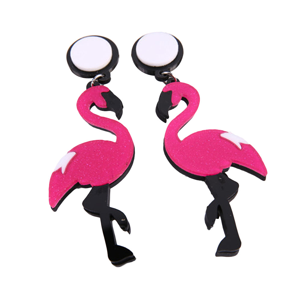 Women Animal Swan Flamingo Shaped Pendant Acrylic Ear Stud Earrings Jewelry
