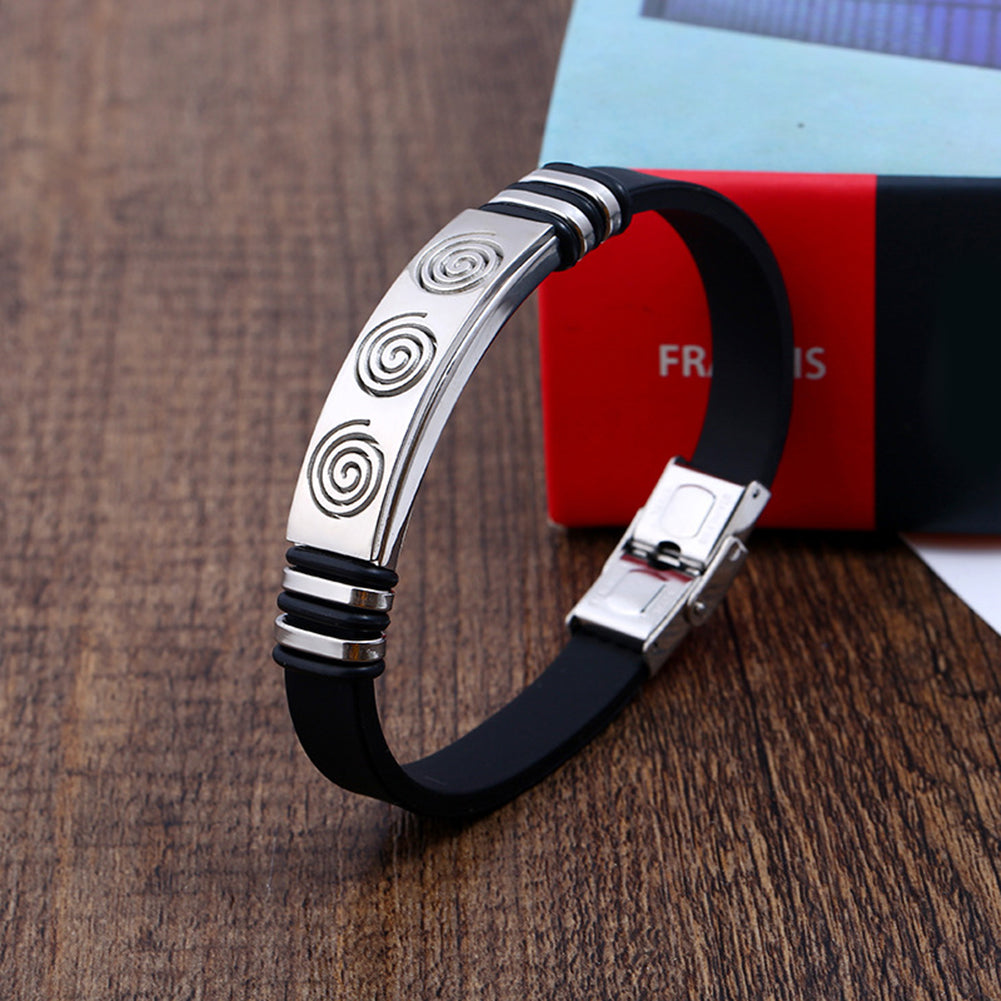 Punk Swirl Carving Men Fashion Stainless Steel Adjustable Bracelet Wristband