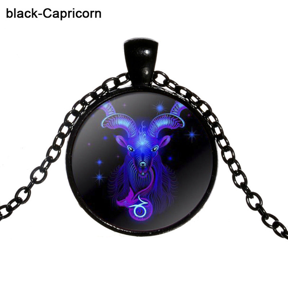 Women Retro Round Twelve Constellations Pendant Sweater Chain Necklace Jewelry