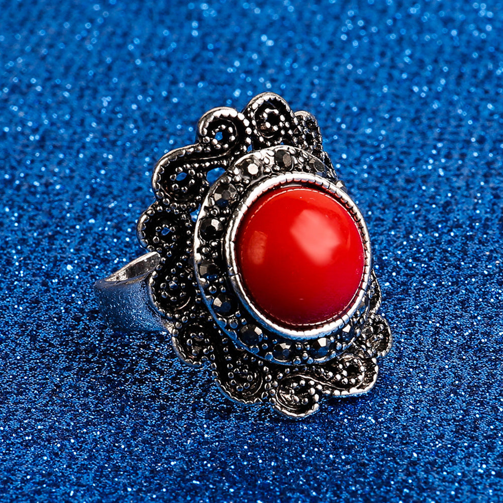 Retro Gothic Flower Hollow Engraving Alloy Finger Ring Men Women Jewelry Gift