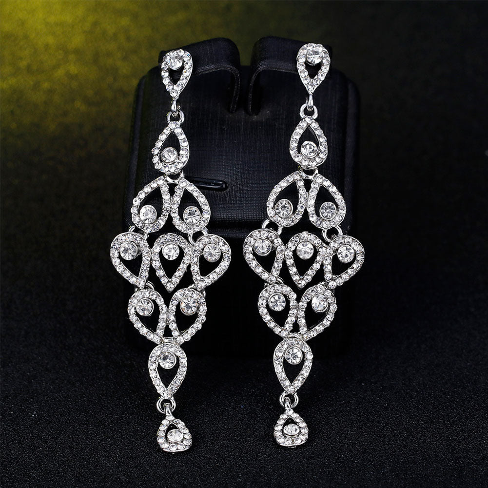 Fashion Waterdrops Rhinestone Long Dangle Women Earrings Party Jewelry Decor