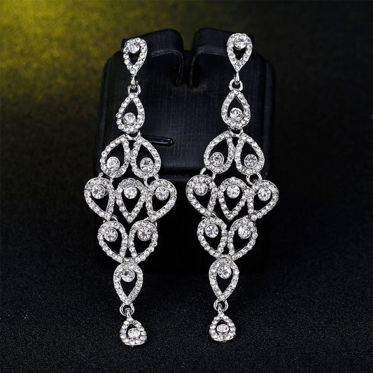 Fashion Waterdrops Rhinestone Long Dangle Women Earrings Party Jewelry Decor