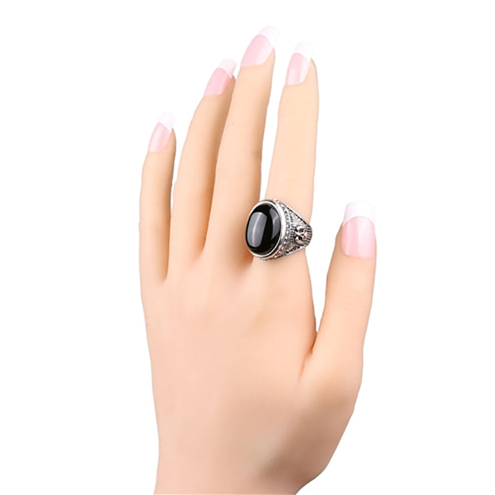 Man Vintage Cool Big Black Rhinestone Inlaid Finger Ring Jewelry Party Gift