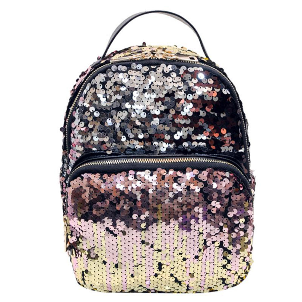 Bling Sequins Travel School Backpack Fashion Women Faux Leather Shoulder Bag