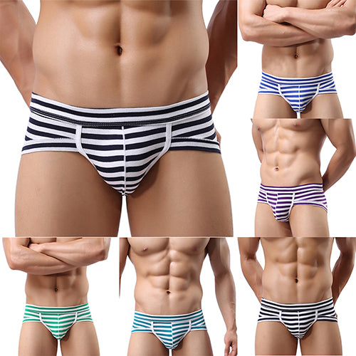 Men's Sexy Bulge Pouch Striped Underwear Boxer Briefs Shorts Cotton Underpants
