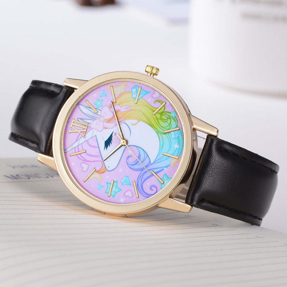 Local Store Fashion Cute Animal Kids Girls Leather Band Analog Alloy Quartz Watch