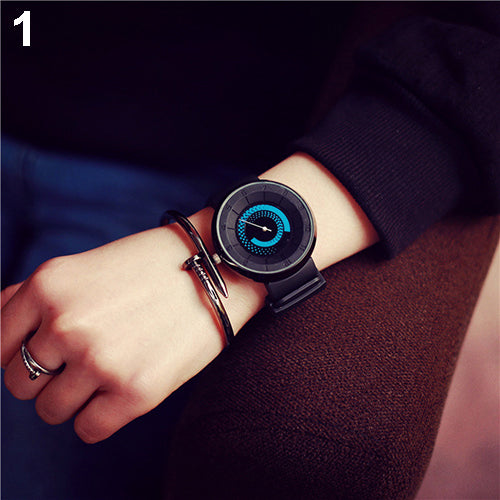 Unisex Fashion Creative Wheel Print Soft Silicone Band Round Dial Wrist Watch