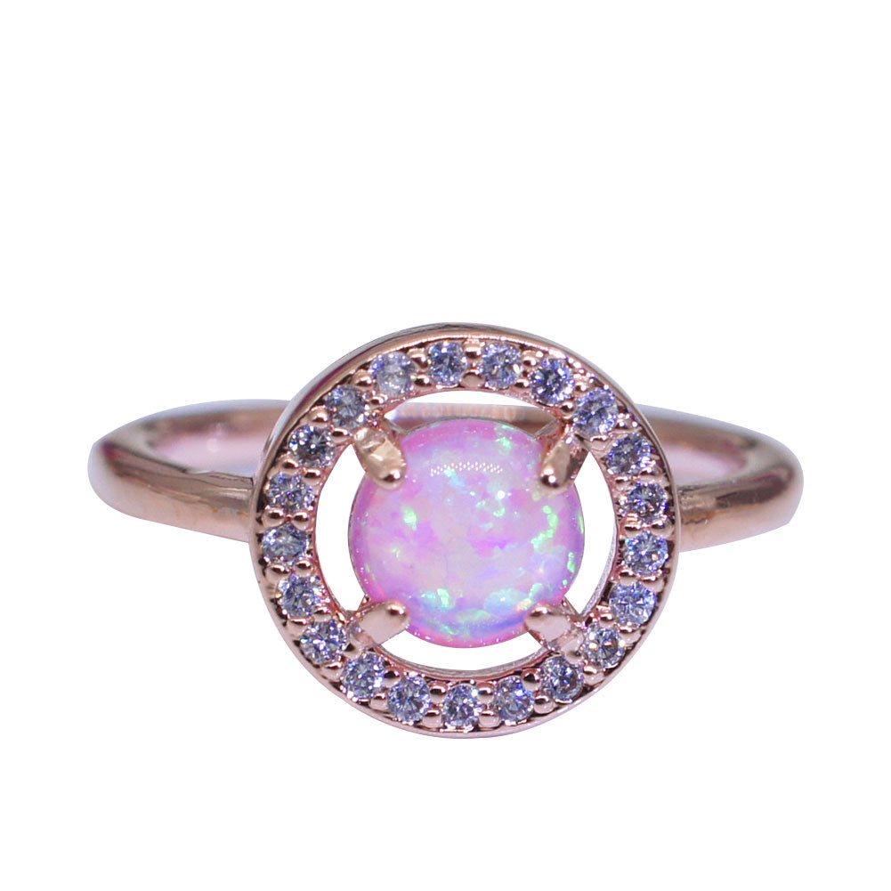 Faux Opal Round Rhinestone Hollow Jewelry Chic Women Wedding Engagement Ring
