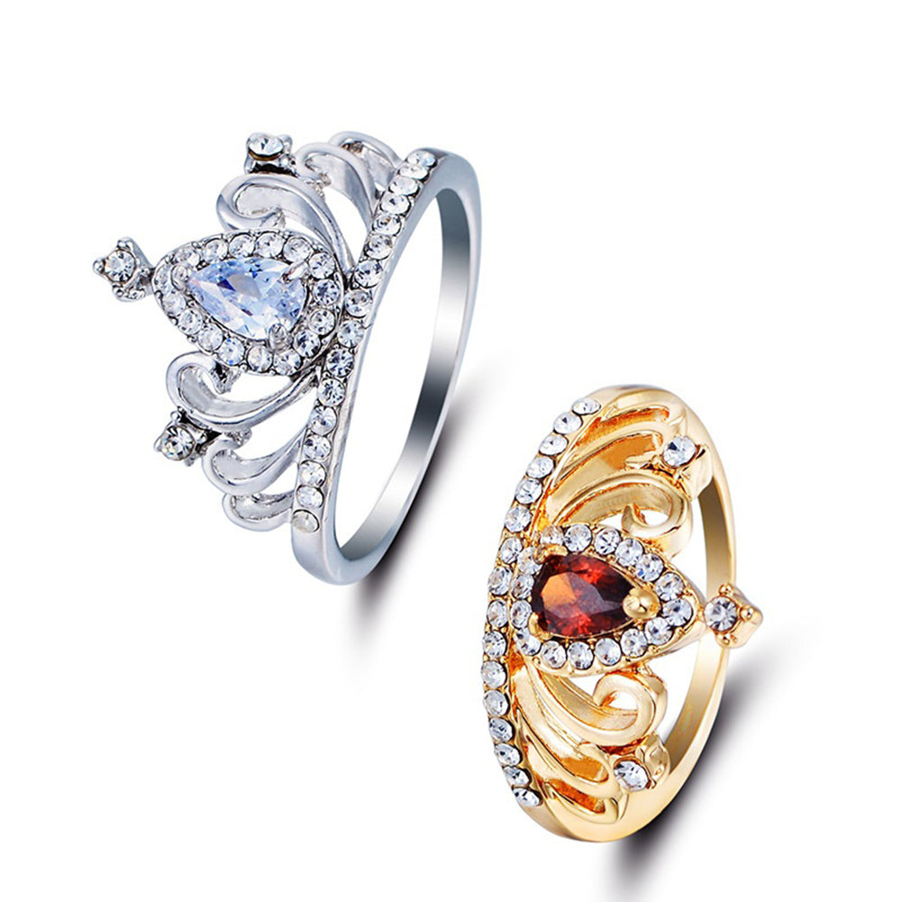 Waterdrop Shape Rhinestone Crown Finger Ring Bridal Jewelry Women Luxury Gift