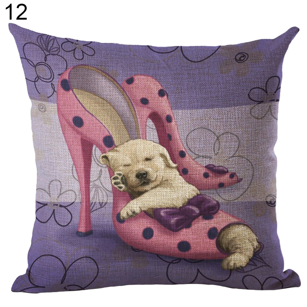 Cat Dog Pattern Linen Throw Pillow Case Sofa Bed Home Car Decor Cushion Cover
