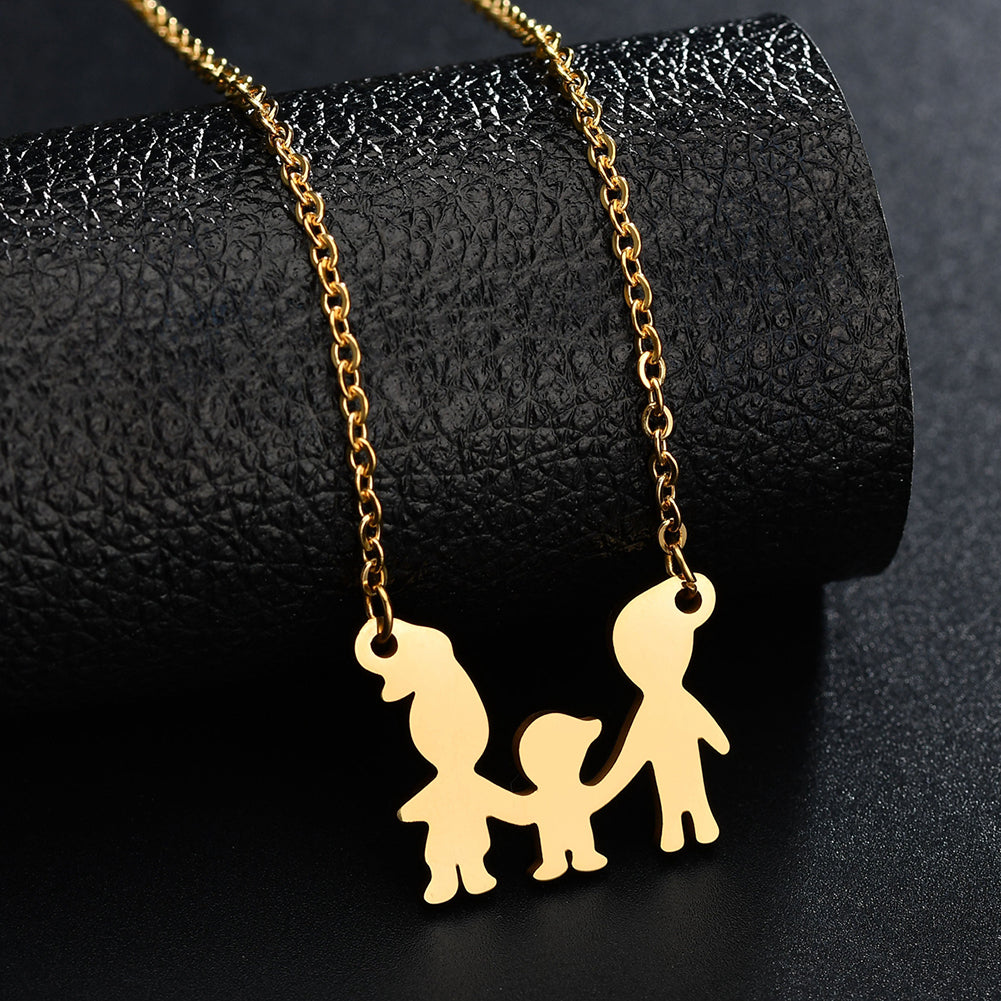 Lovely Family Pendant Stainless Steel Bracelet Necklace Decor Jewelry Set Gift