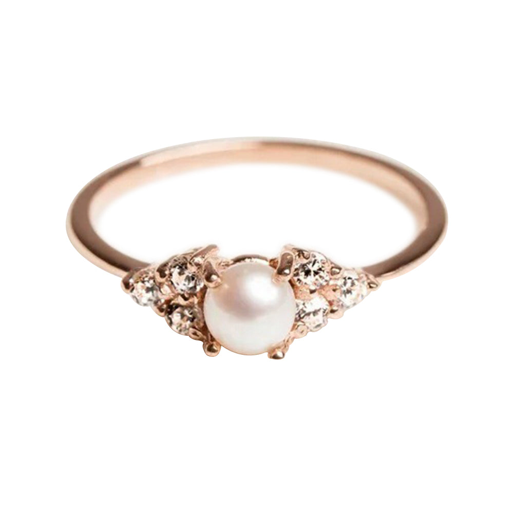 Faux Pearl Rhinestone Inlaid Fashion Women Slim Ring Engagement Proposal Band