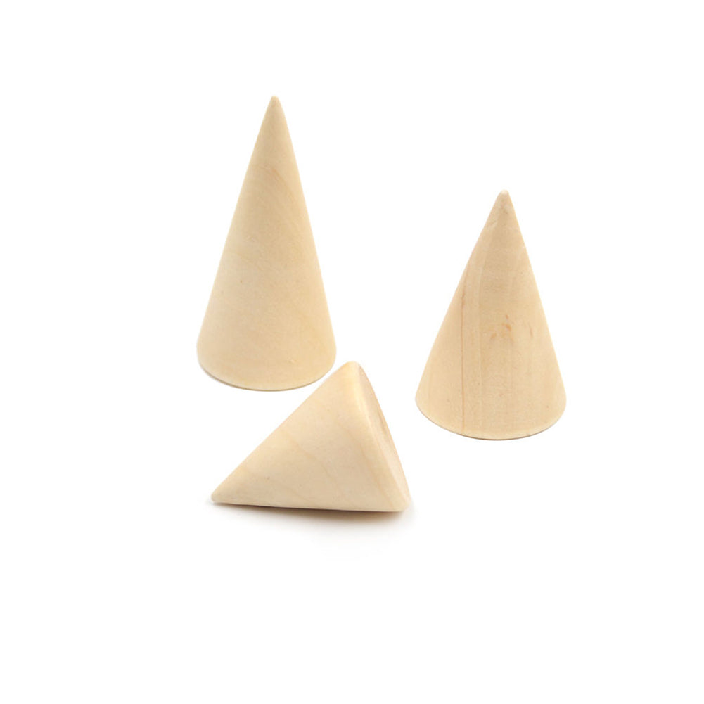 3Pcs Simple Wooden Cone Display Stand Holder Jewelry Ring Pendant Showing Stand