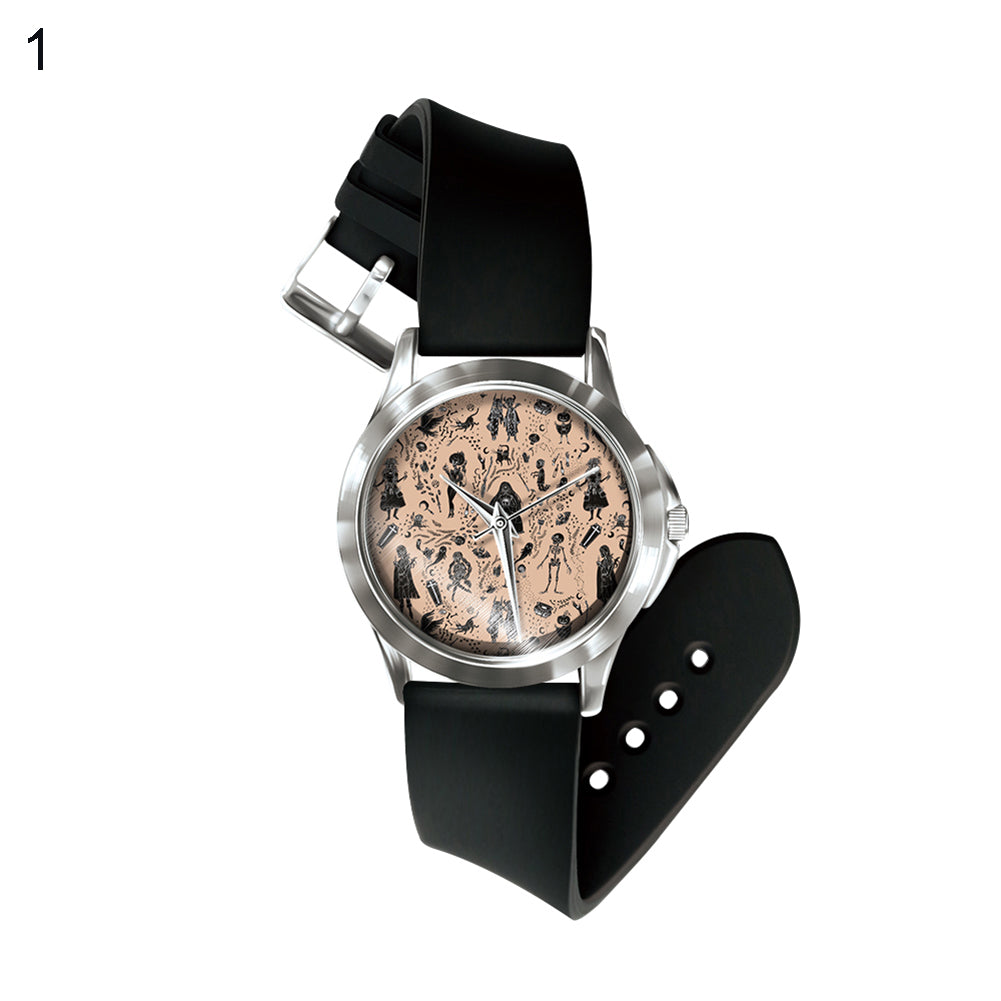 Creative Skull Cat Pattern Dial Quartz Analog Wrist Watch Boys Girls Gifts