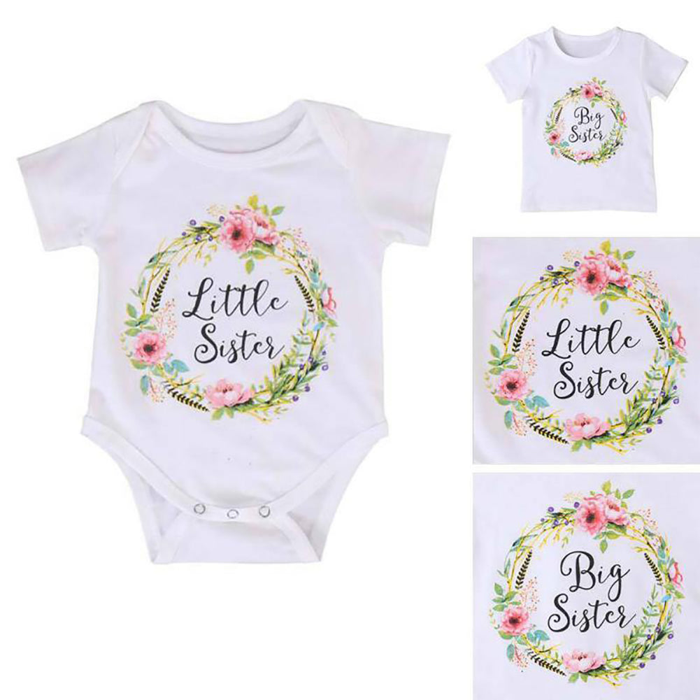 Newborn Girl Baby Kids Little Sister Romper Bodysuit Big Cotton T-shirt Top Gift