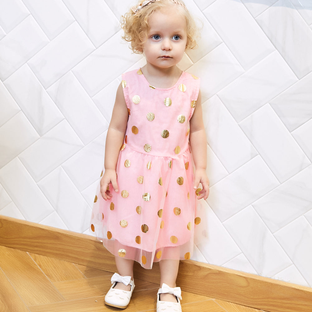 Princess Toddler Baby Girl Fashion Gilding Dots Gauze Sundress Sleeveless Dress