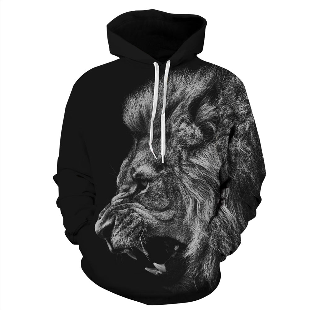 Men Women Autumn Long Sleeve Lion Roar Print Couple Hoodies Pullover Sweatshirt