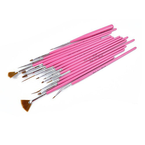 15 Pcs Set Pink Nail Art Paint Dot Draw Pens Brushes for UV Gel DIY Decoration Tool