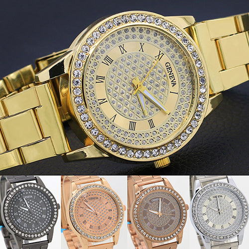 Men's Women's Fashion Rhinestone Inlaid Wristwatch Luxury Analog Business Watch