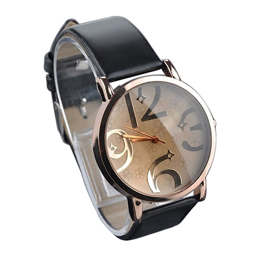 Women's Casual Flowers Big Numbers Dial Faux Leather Strap Quartz Wrist Watch