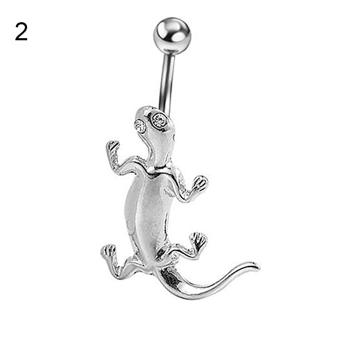 14G Sexy Lizard Rhinestone Dangle Navel Belly Barbell Bar Button Ring Piercing