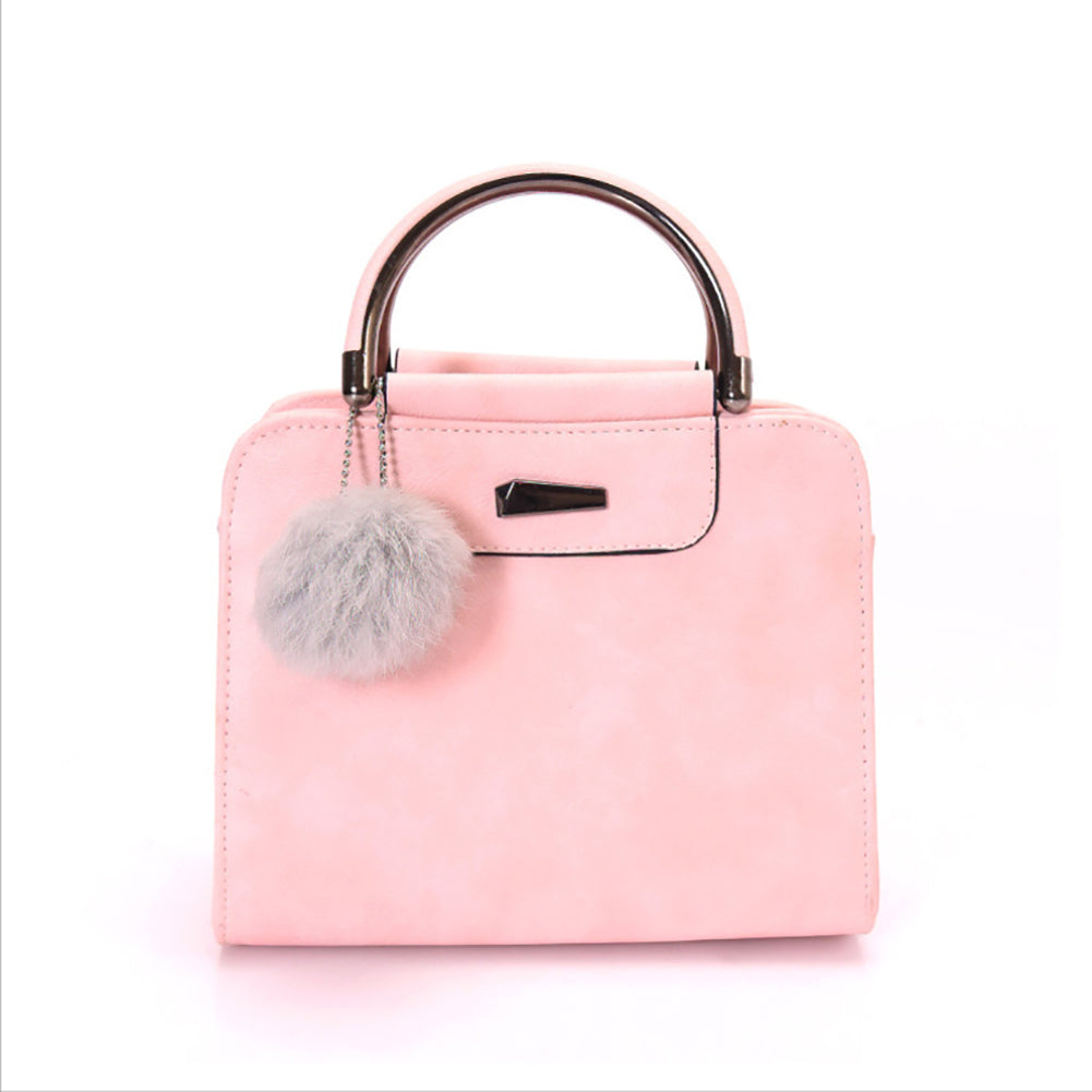 Fashion Women Plush Ball Faux Leather Shoulder Bag Tote Purse Crossbody  Handbag