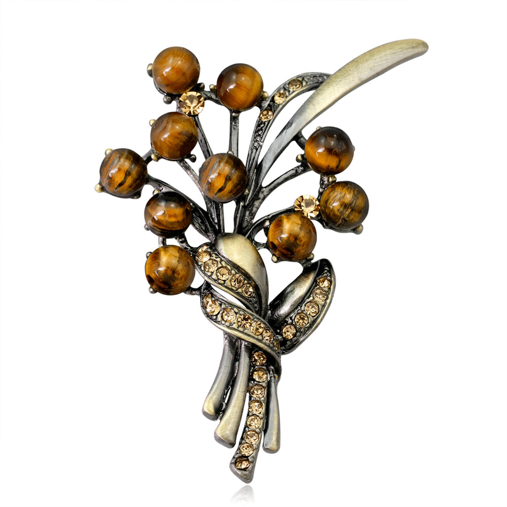 Round Stone Bead Shiny Rhinestone Flower Bouquet Style Women Brooch Pin Jewelry