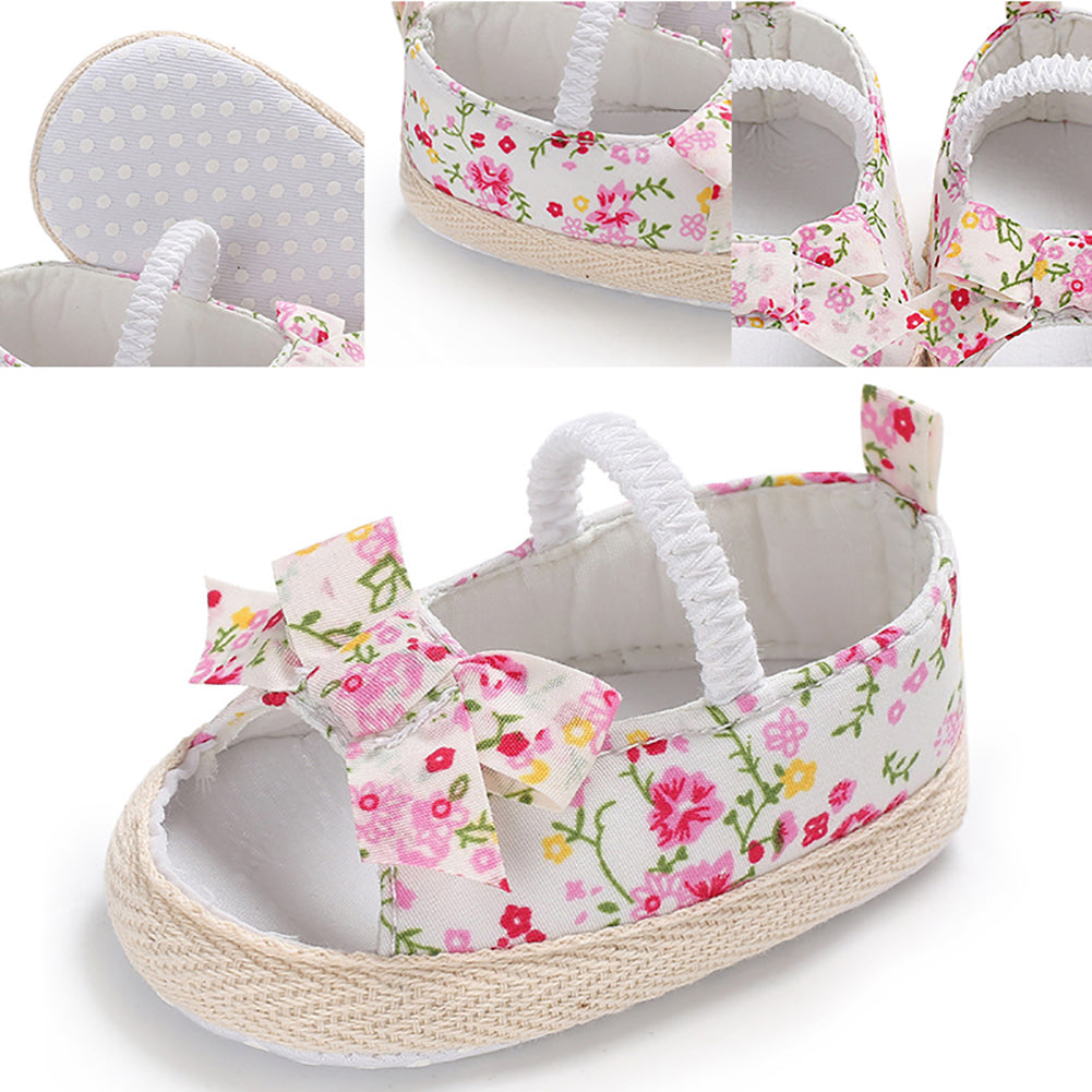Summer Newborn Baby Girl Princess Floral Print Bowknot Canvas Shoes Sandals Gift