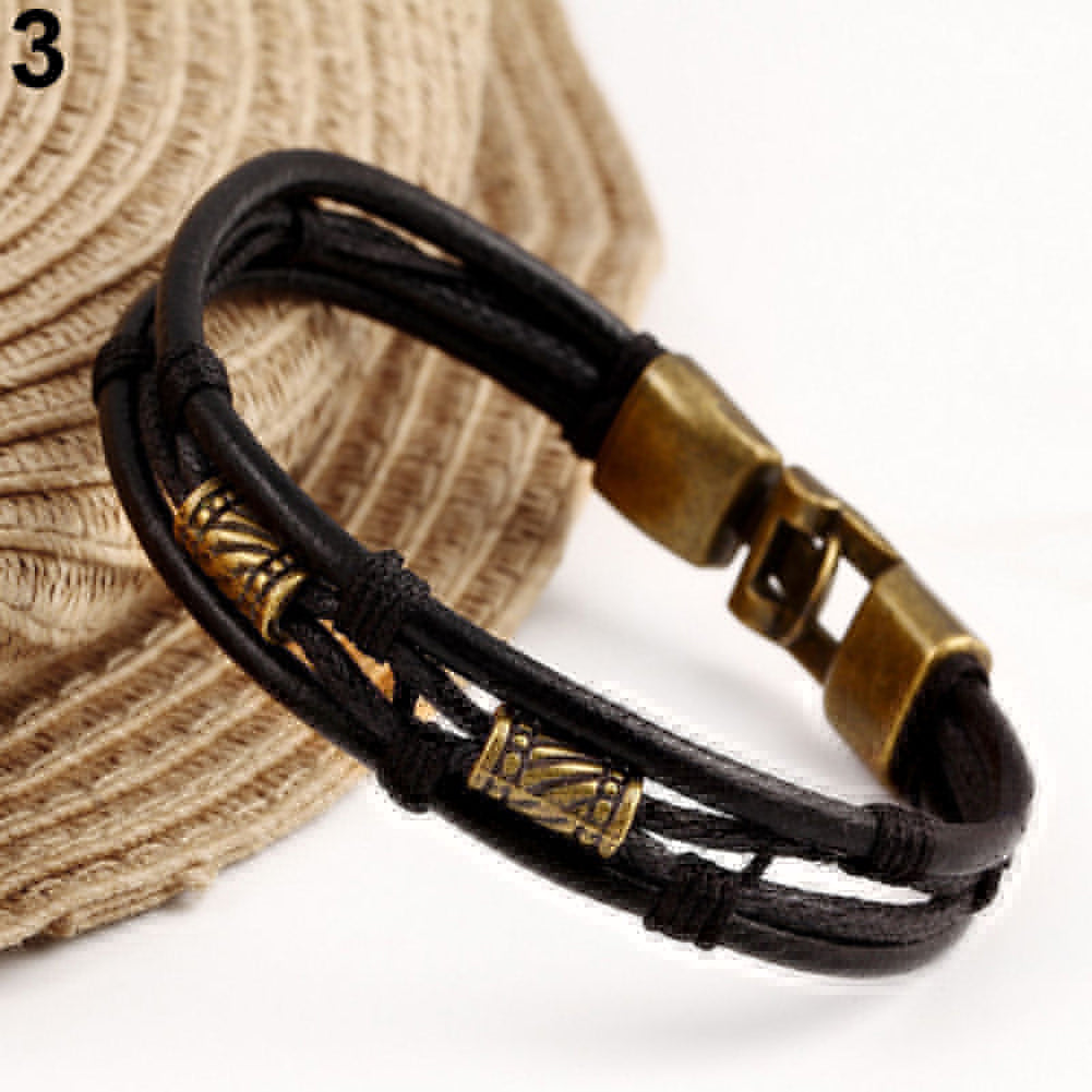 Vintage Men's Women's Faux Leather Multilayer Bracelet Bangle Wristband Jewelry