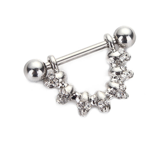 1 Pair Women's Fashion Skull Rhinestone Dangle Nipple Ring Piercing Bar Jewelry