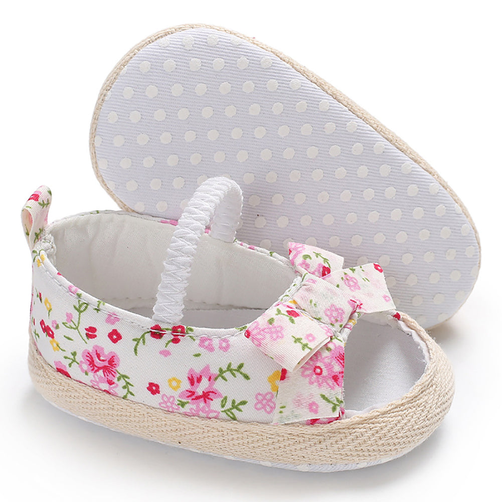 Summer Newborn Baby Girl Princess Floral Print Bowknot Canvas Shoes Sandals Gift