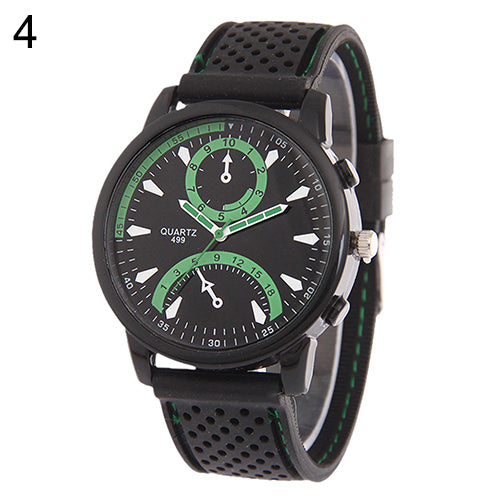 Men's Fashion Black Silicone Band Metal Case Analog Quartz Sports Wrist Watch