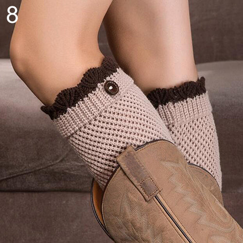 Women Crochet Knitted Lace Trim Boot Cuffs Toppers Leg Warmers Winter Socks