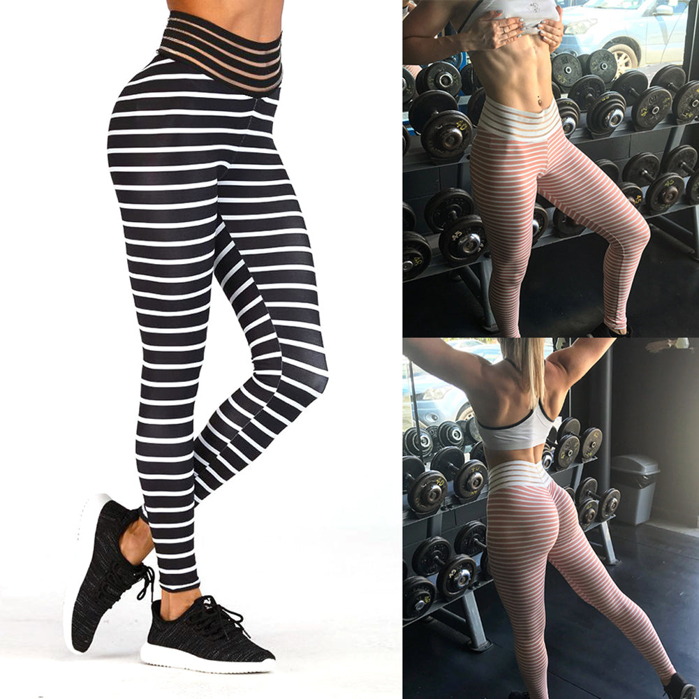 Fashion Stripe Elastic Women's Gym Fitness Workout Yoga Pencil Pants Leggings