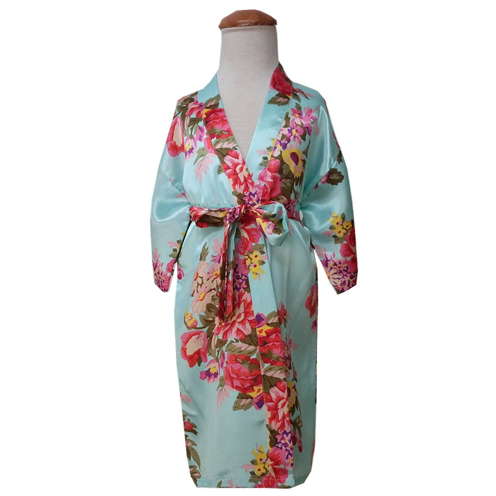 Floral Printed Kids Girls Sweet Kimono Dressing Gown Bath Robe Sleepwear Pajamas