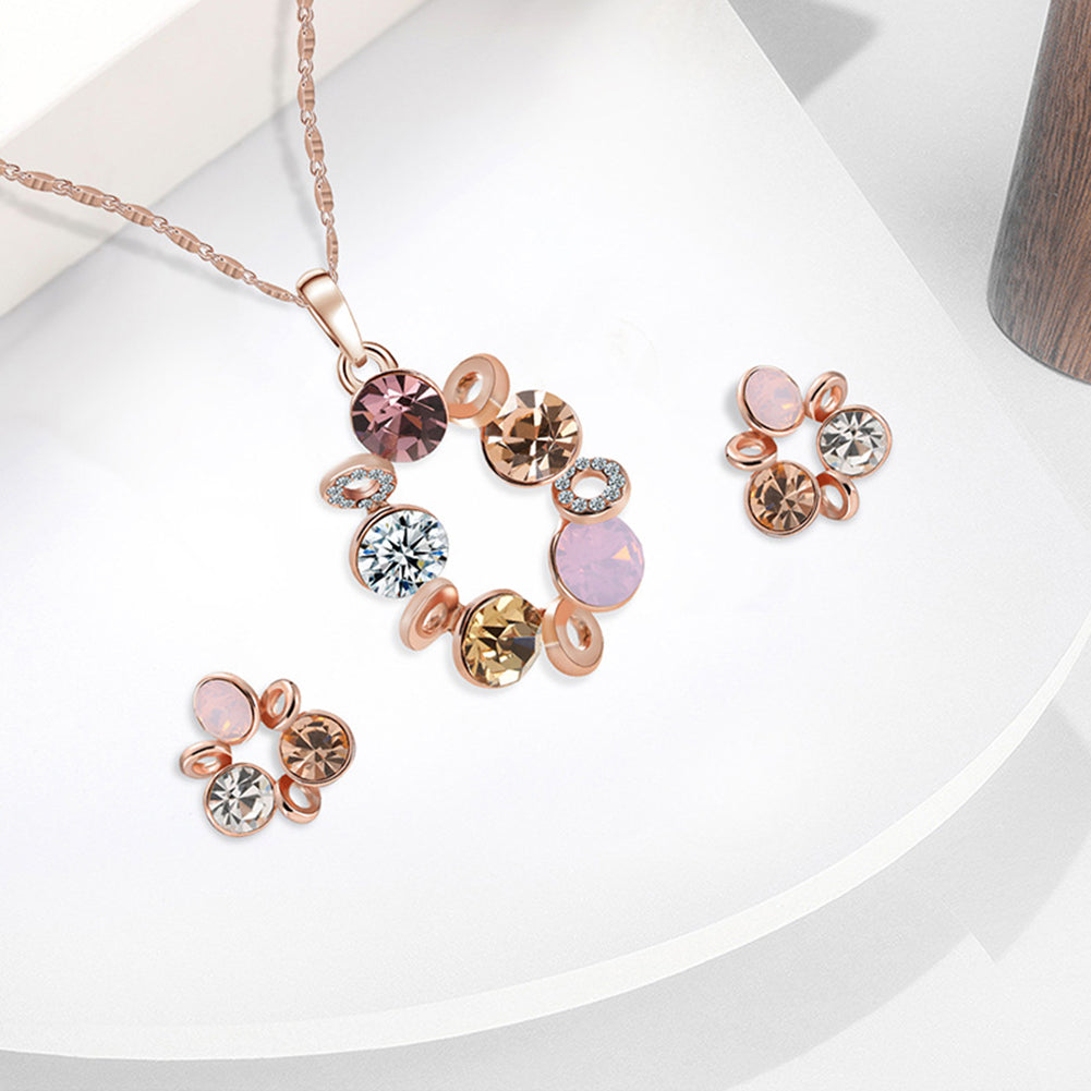 Fashion Multicolor Rhinestone Beads Circle Women Necklace Earrings Jewelry Set