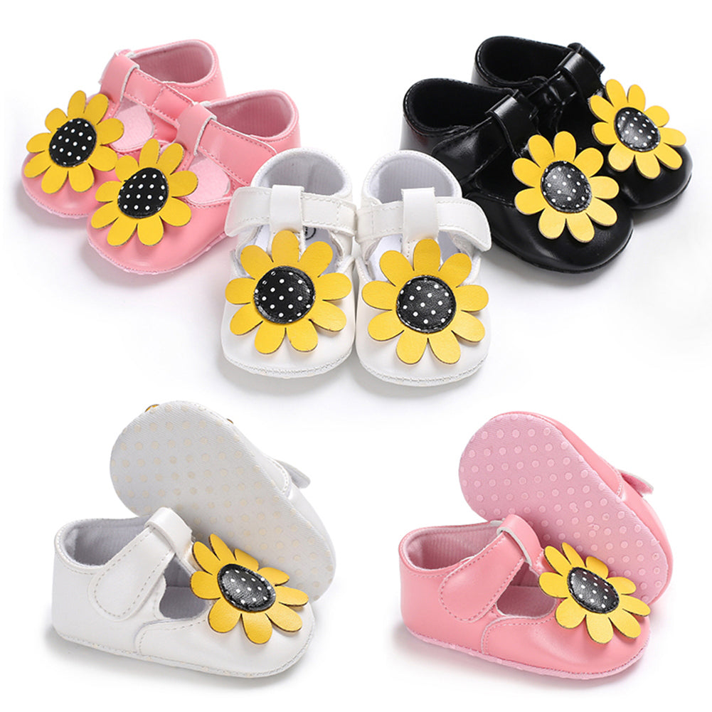 Toddler Baby Girl Flower Faux Leather Prewalker Soft Sole Fashion Princess Shoes