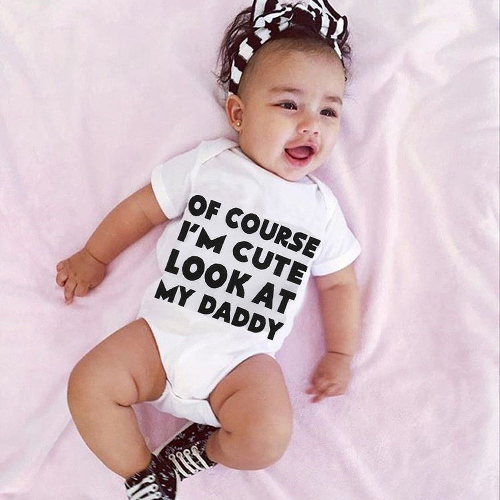 Newborn Infant Baby Girl Boys Romper Letter Print Short Sleeve Bodysuit Outfit